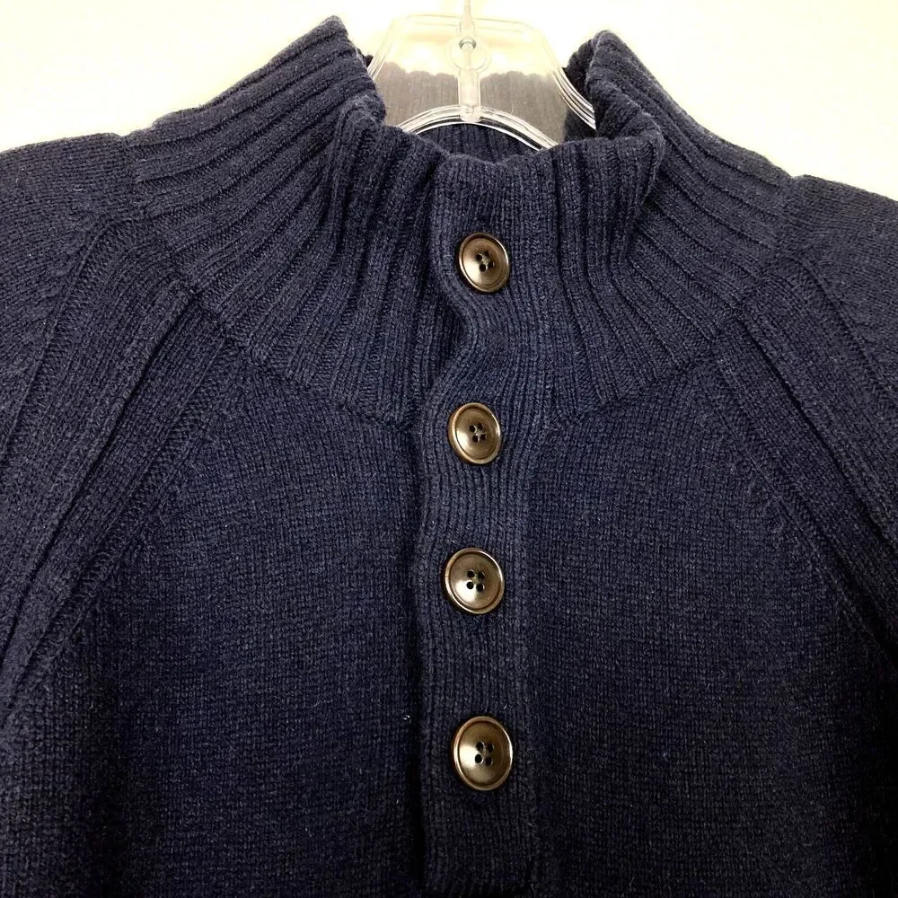 Banana Republic Men’s High Neck Sweater Size L Navy Blue Wool Blend Stretch